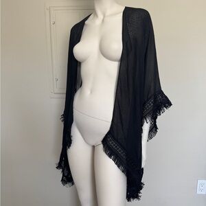 Bohemian Black Fringe Kimono Duster